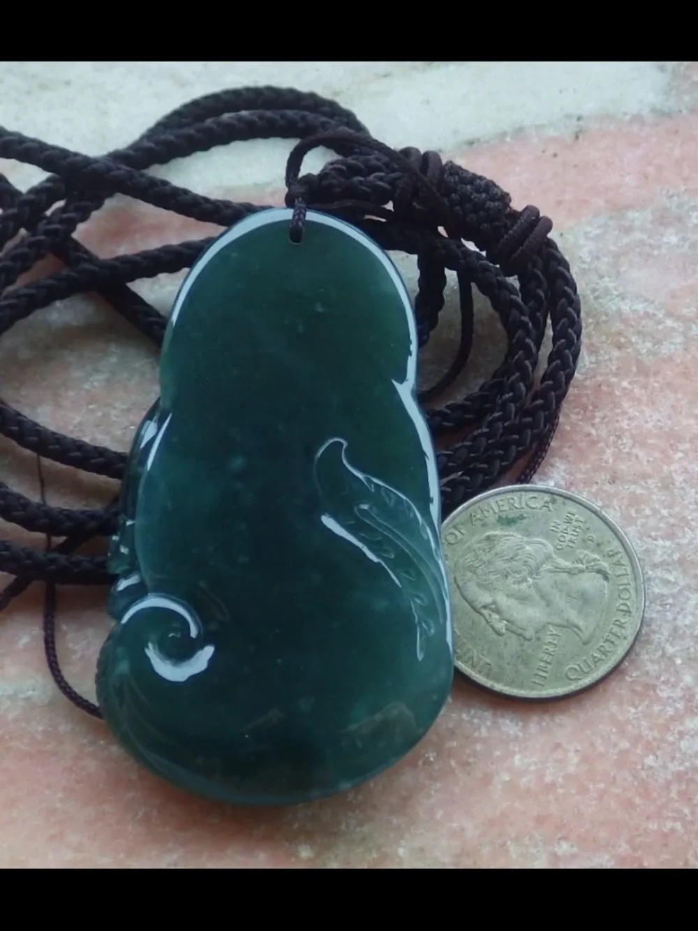 Elegant Dark Green jadeite jade phoenix pendant